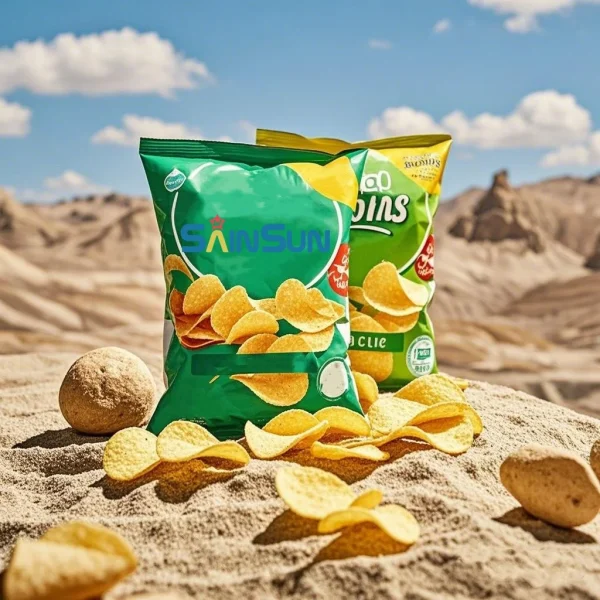 Close-up of aluminum foil sealing technology for potato chip bags ensuring freshness.
