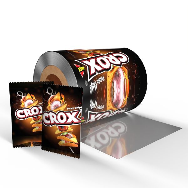 Flexible food packaging roll for snacks like chips and candies
